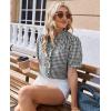 image:imagesiliteelon Women Plaid Shirt Gingham Short Sleeve Top Button Down Ruffle V Neck Dress Shirts Cotton Casual Work BlouseBlack