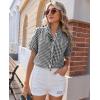 image:imagesiliteelon Women Plaid Shirt Gingham Short Sleeve Top Button Down Ruffle V Neck Dress Shirts Cotton Casual Work BlouseBlack