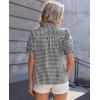 image:imagesiliteelon Women Plaid Shirt Gingham Short Sleeve Top Button Down Ruffle V Neck Dress Shirts Cotton Casual Work BlouseBlack