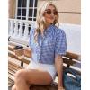 image:imagesiliteelon Women Plaid Shirt Gingham Short Sleeve Top Button Down Ruffle V Neck Dress Shirts Cotton Casual Work BlouseBlue