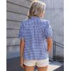 image:imagesiliteelon Women Plaid Shirt Gingham Short Sleeve Top Button Down Ruffle V Neck Dress Shirts Cotton Casual Work BlouseBlue