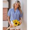 image:imagesiliteelon Women Plaid Shirt Gingham Short Sleeve Top Button Down Ruffle V Neck Dress Shirts Cotton Casual Work BlouseBlue