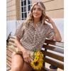 image:imagesiliteelon Women Plaid Shirt Gingham Short Sleeve Top Button Down Ruffle V Neck Dress Shirts Cotton Casual Work BlouseBrown