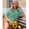 image:imagesiliteelon Women Plaid Shirt Gingham Short Sleeve Top Button Down Ruffle V Neck Dress Shirts Cotton Casual Work BlouseGreen