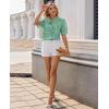 image:imagesiliteelon Women Plaid Shirt Gingham Short Sleeve Top Button Down Ruffle V Neck Dress Shirts Cotton Casual Work BlouseGreen