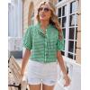 image:imagesiliteelon Women Plaid Shirt Gingham Short Sleeve Top Button Down Ruffle V Neck Dress Shirts Cotton Casual Work BlouseGreen