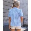 image:imagesiliteelon Women Plaid Shirt Gingham Short Sleeve Top Button Down Ruffle V Neck Dress Shirts Cotton Casual Work BlouseLight Blue