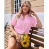 image:imagesiliteelon Women Plaid Shirt Gingham Short Sleeve Top Button Down Ruffle V Neck Dress Shirts Cotton Casual Work BlousePink