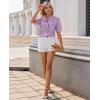 image:imagesiliteelon Women Plaid Shirt Gingham Short Sleeve Top Button Down Ruffle V Neck Dress Shirts Cotton Casual Work BlousePurple
