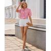 image:imagesiliteelon Women Plaid Shirt Gingham Short Sleeve Top Button Down Ruffle V Neck Dress Shirts Cotton Casual Work BlouseRed