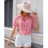 image:imagesiliteelon Women Plaid Shirt Gingham Short Sleeve Top Button Down Ruffle V Neck Dress Shirts Cotton Casual Work BlouseRed