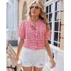 image:imagesiliteelon Women Plaid Shirt Gingham Short Sleeve Top Button Down Ruffle V Neck Dress Shirts Cotton Casual Work BlouseRed