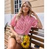 image:imagesiliteelon Women Plaid Shirt Gingham Short Sleeve Top Button Down Ruffle V Neck Dress Shirts Cotton Casual Work BlouseRed