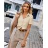 image:imagesiliteelon Womens Button Down Shirt Slim Fit Stretch Short Sleeve Dress Shirts Wrinkle Free Solid Formal Work BlousesBeige
