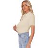 image:imagesiliteelon Womens Button Down Shirt Slim Fit Stretch Short Sleeve Dress Shirts Wrinkle Free Solid Formal Work BlousesBeige