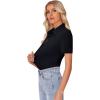 image:imagesiliteelon Womens Button Down Shirt Slim Fit Stretch Short Sleeve Dress Shirts Wrinkle Free Solid Formal Work BlousesBlack
