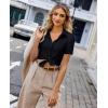 image:imagesiliteelon Womens Button Down Shirt Slim Fit Stretch Short Sleeve Dress Shirts Wrinkle Free Solid Formal Work BlousesBlack