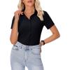 image:imagesiliteelon Womens Button Down Shirt Slim Fit Stretch Short Sleeve Dress Shirts Wrinkle Free Solid Formal Work BlousesBlack