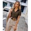 image:imagesiliteelon Womens Button Down Shirt Slim Fit Stretch Short Sleeve Dress Shirts Wrinkle Free Solid Formal Work BlousesBrown