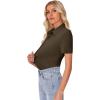 image:imagesiliteelon Womens Button Down Shirt Slim Fit Stretch Short Sleeve Dress Shirts Wrinkle Free Solid Formal Work BlousesBrown