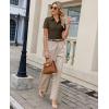 image:imagesiliteelon Womens Button Down Shirt Slim Fit Stretch Short Sleeve Dress Shirts Wrinkle Free Solid Formal Work BlousesBrown