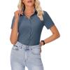 image:imagesiliteelon Womens Button Down Shirt Slim Fit Stretch Short Sleeve Dress Shirts Wrinkle Free Solid Formal Work BlousesGrey Blue