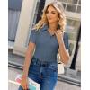 image:imagesiliteelon Womens Button Down Shirt Slim Fit Stretch Short Sleeve Dress Shirts Wrinkle Free Solid Formal Work BlousesGrey Blue