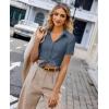 image:imagesiliteelon Womens Button Down Shirt Slim Fit Stretch Short Sleeve Dress Shirts Wrinkle Free Solid Formal Work BlousesGrey Blue