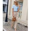 image:imagesiliteelon Womens Button Down Shirt Slim Fit Stretch Short Sleeve Dress Shirts Wrinkle Free Solid Formal Work BlousesLight Blue
