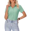 image:imagesiliteelon Womens Button Down Shirt Slim Fit Stretch Short Sleeve Dress Shirts Wrinkle Free Solid Formal Work BlousesLight Green