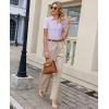 image:imagesiliteelon Womens Button Down Shirt Slim Fit Stretch Short Sleeve Dress Shirts Wrinkle Free Solid Formal Work BlousesLight Purple