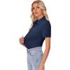 image:imagesiliteelon Womens Button Down Shirt Slim Fit Stretch Short Sleeve Dress Shirts Wrinkle Free Solid Formal Work BlousesNavy Blue