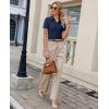 image:imagesiliteelon Womens Button Down Shirt Slim Fit Stretch Short Sleeve Dress Shirts Wrinkle Free Solid Formal Work BlousesNavy Blue