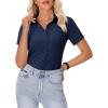 image:imagesiliteelon Womens Button Down Shirt Slim Fit Stretch Short Sleeve Dress Shirts Wrinkle Free Solid Formal Work BlousesNavy Blue