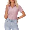 image:imagesiliteelon Womens Button Down Shirt Slim Fit Stretch Short Sleeve Dress Shirts Wrinkle Free Solid Formal Work BlousesPink
