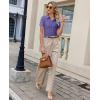 image:imagesiliteelon Womens Button Down Shirt Slim Fit Stretch Short Sleeve Dress Shirts Wrinkle Free Solid Formal Work BlousesPurple