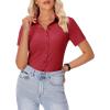 image:imagesiliteelon Womens Button Down Shirt Slim Fit Stretch Short Sleeve Dress Shirts Wrinkle Free Solid Formal Work BlousesRed