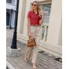 image:imagesiliteelon Womens Button Down Shirt Slim Fit Stretch Short Sleeve Dress Shirts Wrinkle Free Solid Formal Work BlousesRed