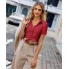 image:imagesiliteelon Womens Button Down Shirt Slim Fit Stretch Short Sleeve Dress Shirts Wrinkle Free Solid Formal Work BlousesRed