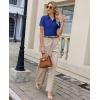 image:imagesiliteelon Womens Button Down Shirt Slim Fit Stretch Short Sleeve Dress Shirts Wrinkle Free Solid Formal Work BlousesRoyal Blue