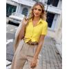 image:imagesiliteelon Womens Button Down Shirt Slim Fit Stretch Short Sleeve Dress Shirts Wrinkle Free Solid Formal Work BlousesYellow