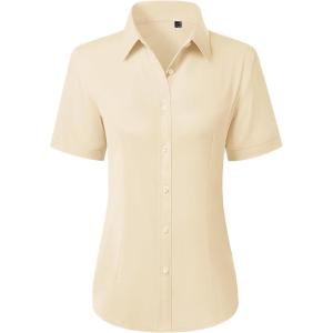 image:imagesiliteelon Button Down Shirts for Women Stain Shield Short Sleeve Dress Shirt Wrinkle Free Work Business Office BlousesBeige