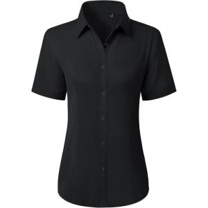 image:imagesiliteelon Button Down Shirts for Women Stain Shield Short Sleeve Dress Shirt Wrinkle Free Work Business Office BlousesBlack
