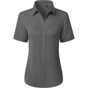 image:imagesiliteelon Button Down Shirts for Women Stain Shield Short Sleeve Dress Shirt Wrinkle Free Work Business Office BlousesGray