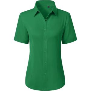 image:imagesiliteelon Button Down Shirts for Women Stain Shield Short Sleeve Dress Shirt Wrinkle Free Work Business Office BlousesGreen