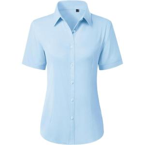 image:imagesiliteelon Button Down Shirts for Women Stain Shield Short Sleeve Dress Shirt Wrinkle Free Work Business Office BlousesLight Blue