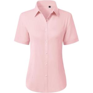 image:imagesiliteelon Button Down Shirts for Women Stain Shield Short Sleeve Dress Shirt Wrinkle Free Work Business Office BlousesPink