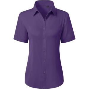 image:imagesiliteelon Button Down Shirts for Women Stain Shield Short Sleeve Dress Shirt Wrinkle Free Work Business Office BlousesPurple
