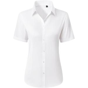 image:imagesiliteelon Button Down Shirts for Women Stain Shield Short Sleeve Dress Shirt Wrinkle Free Work Business Office BlousesWhite
