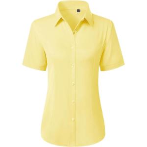 image:imagesiliteelon Button Down Shirts for Women Stain Shield Short Sleeve Dress Shirt Wrinkle Free Work Business Office BlousesYellow